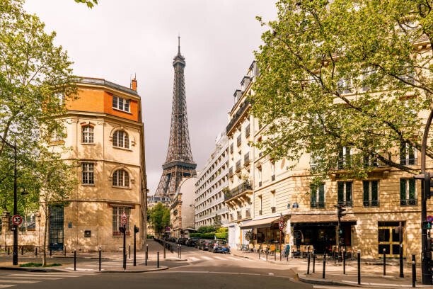 Poster Street in Paris with Eiffel Tower, France