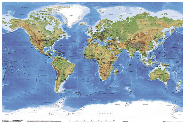 världskarta karta Poster & Affisch Världskarta   Fysisk karta över världen på 