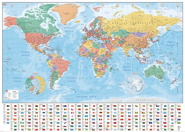 Herinnering ontwerp snijden Poster Wereldkaart -Flags and Facts | XXL & Grote Posters | Europosters