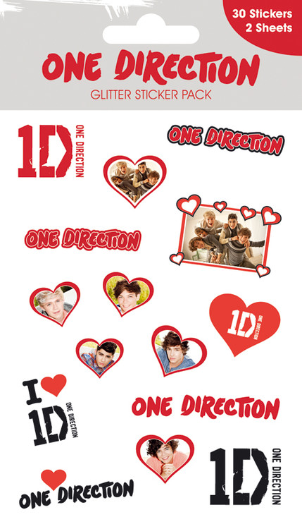 Samolepka ONE DIRECTION - hearts with glitter