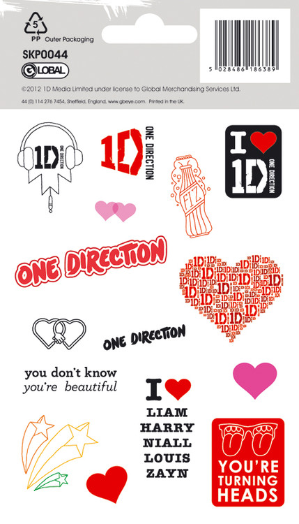 Samolepka ONE DIRECTION - hearts with glitter