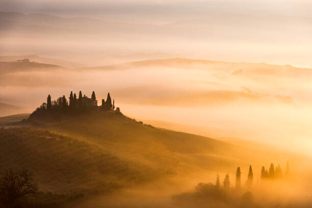 Samolepka Scenic Tuscany landscape at sunrise, Val