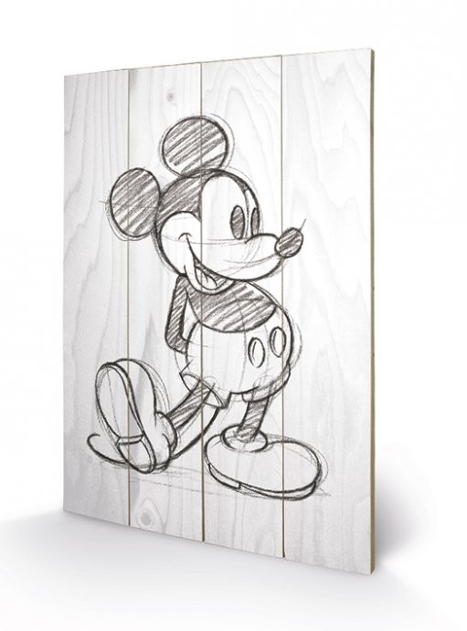 Mickey Mouse - Sketched - Single Schilderij op hout