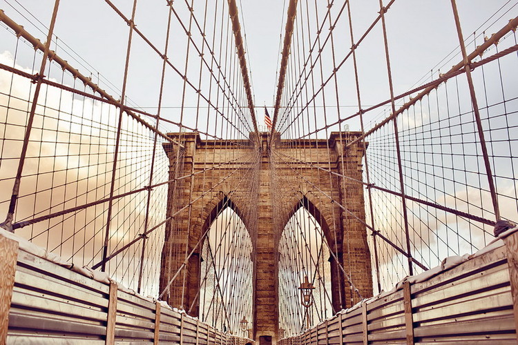 Skleněný Obraz Brooklyn Bridge - Old Style, New York