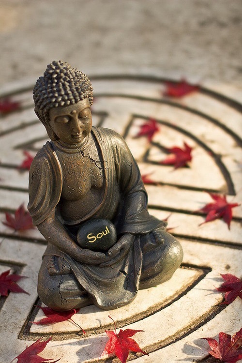 Skleněný Obraz Buddha - Červené lístky