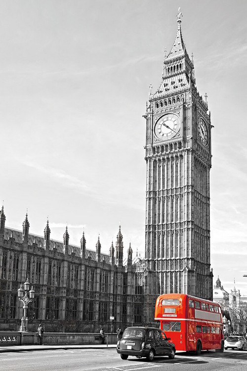 Skleněný Obraz Londýn - Big Ben a červený autobus