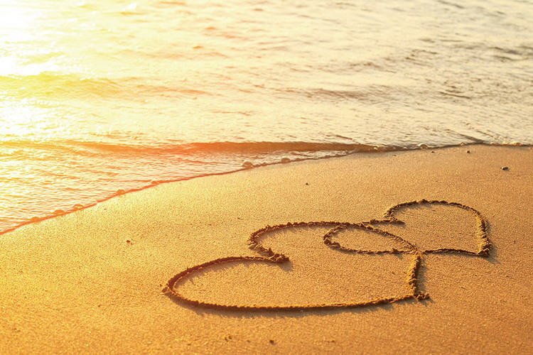 Skleněný Obraz Moře - Srdce v písku