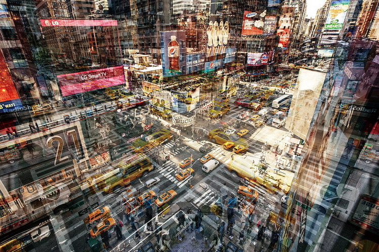 Skleněný Obraz New York - Barevná ulice