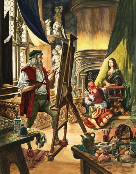 Quadro su tela Leonardo da Vinci painting the portrait of the Mona Lisa