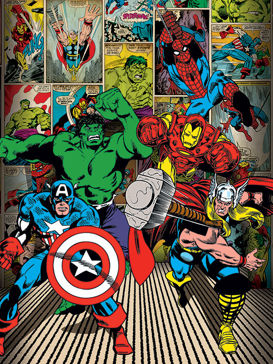 Stampa su tela Marvel Comics - Here Come the Heroes, Decorazioni murali