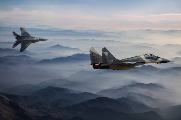 Quadro su tela Mig-29 Fighter Jets in Flight above