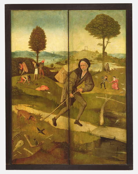 Samolepka The Haywain, with panels closed showing Everyman walking the Path of Life