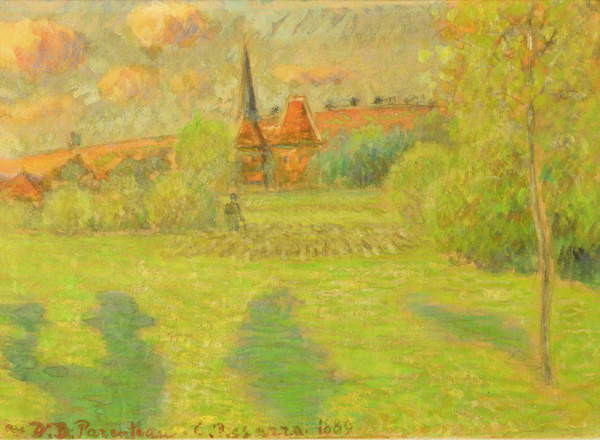 Autocolant The shepherd and the church of Eragny, 1889