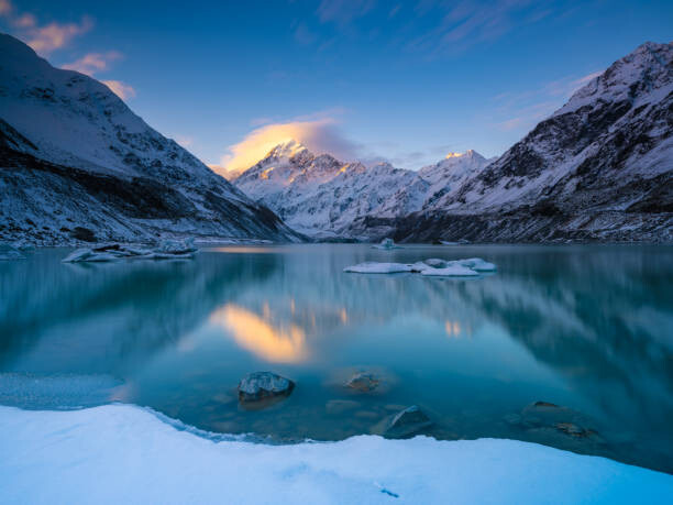 Tableau sur toile Hooker Lakes Sunset after snow,Scenic view