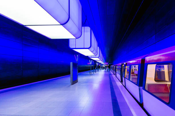 Tableau sur toile Illuminated subway station in Hamburg, Germany