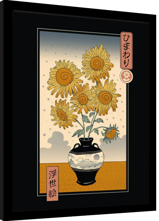 Zarámovaný plakát Vincent Trinidad - Sunflowers Ukiyoe