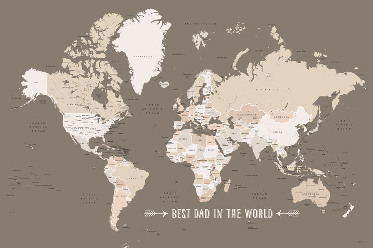 Earth tones world map with countries Best dad in the world фототапет