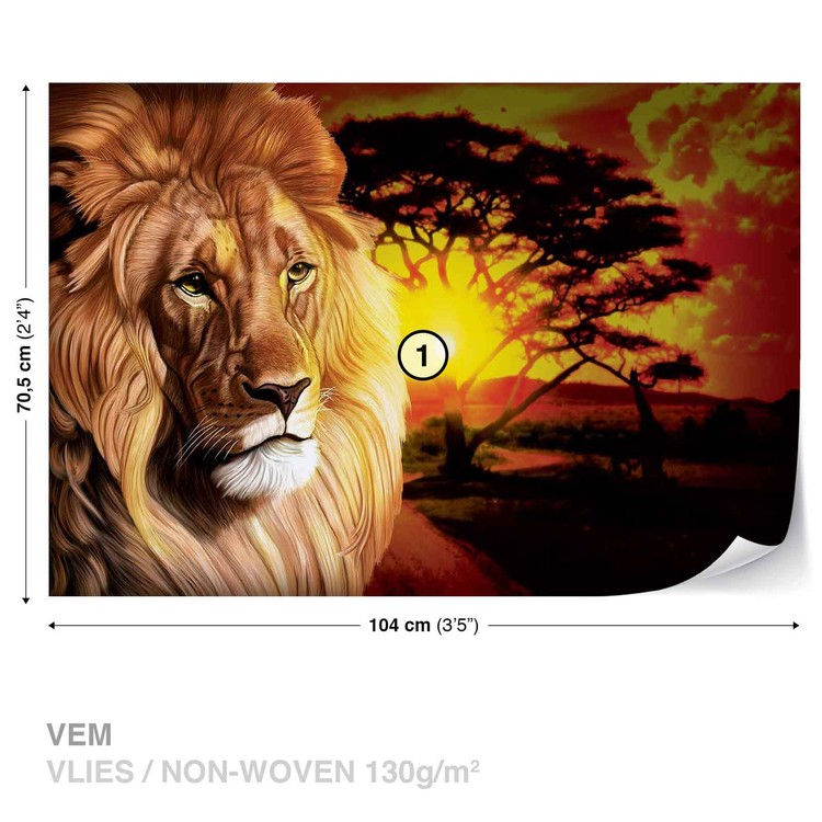 Lion Sunset Africa Nature Tree Wall Paper Mural | Buy at UKposters