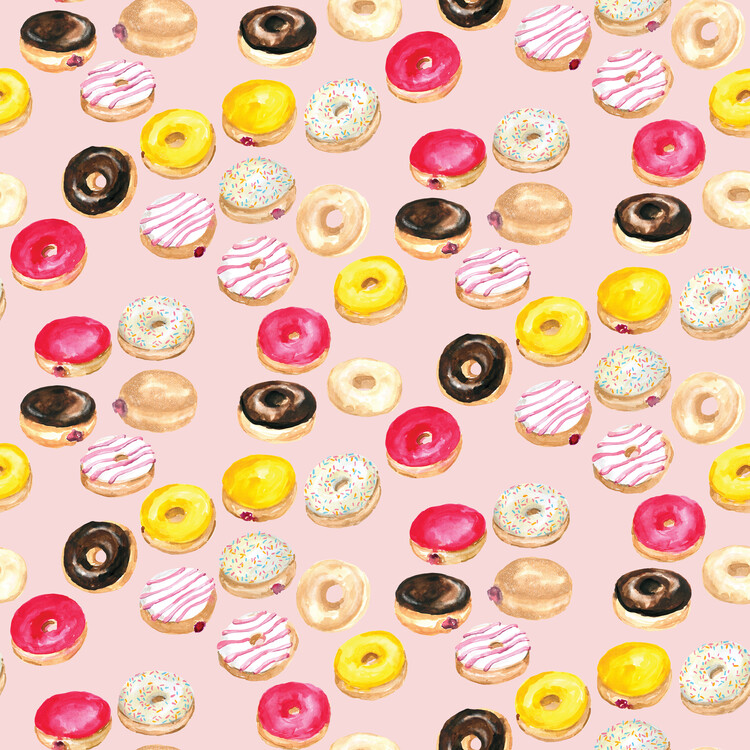 Ταπετσαρία τοιχογραφία Watercolor donuts in pink