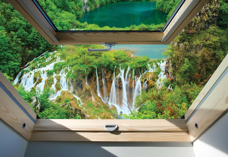 Waterfall Skylight Window View Wall Paper Mural | Buy at UKposters