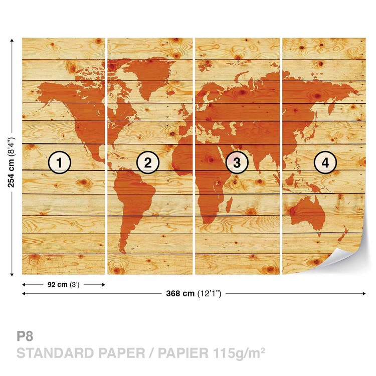 World Map Wood Planks Wall Paper Mural Buy at UKposters
