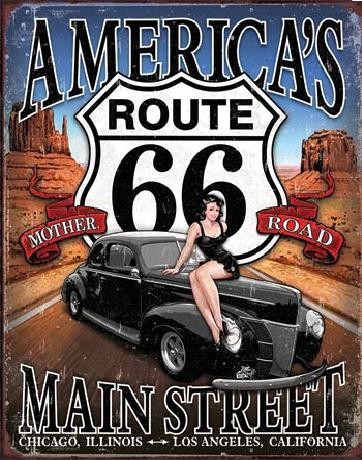 Metalen wandbord ROUTE 66 - America's Main Street