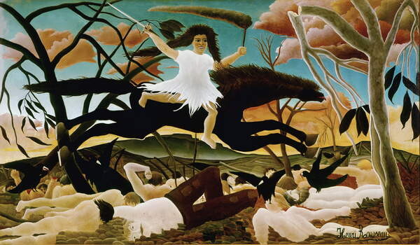 Samolepka War or the Ride of Discord Painting by Henri Rousseau called Le Douanier Rousseau . 1894. Sun 114x195 Paris, Musée d'Orsay