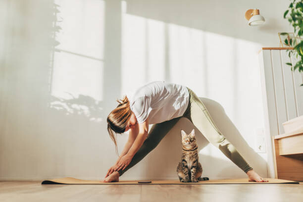 Tričko Young attractive smiling woman practicing yoga,