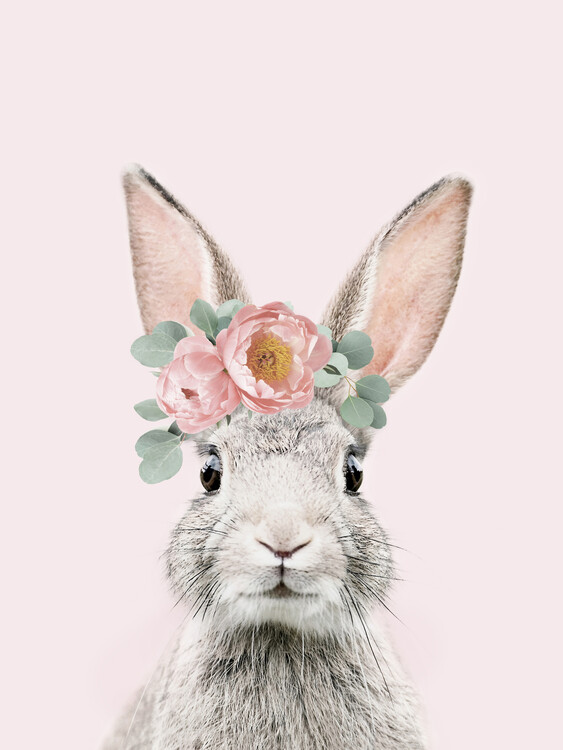 Ταπετσαρία τοιχογραφία Flower crown bunny pink