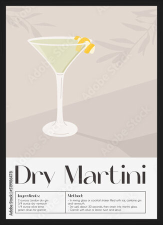 Photos Dry Martini Cocktail in glass with ice and lemon twist