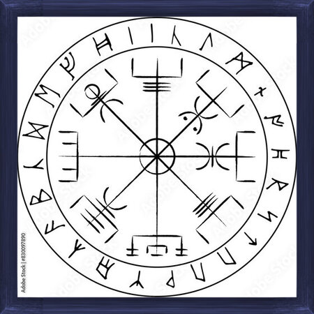 Fotografie Vegvisir symbole viking avec runes nordique