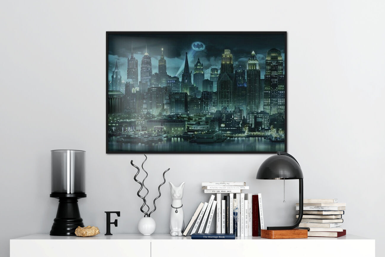 Tableau Toile Batman Gotham By Night - Poster Encadré Prêt à Poser - Taille Au Choix