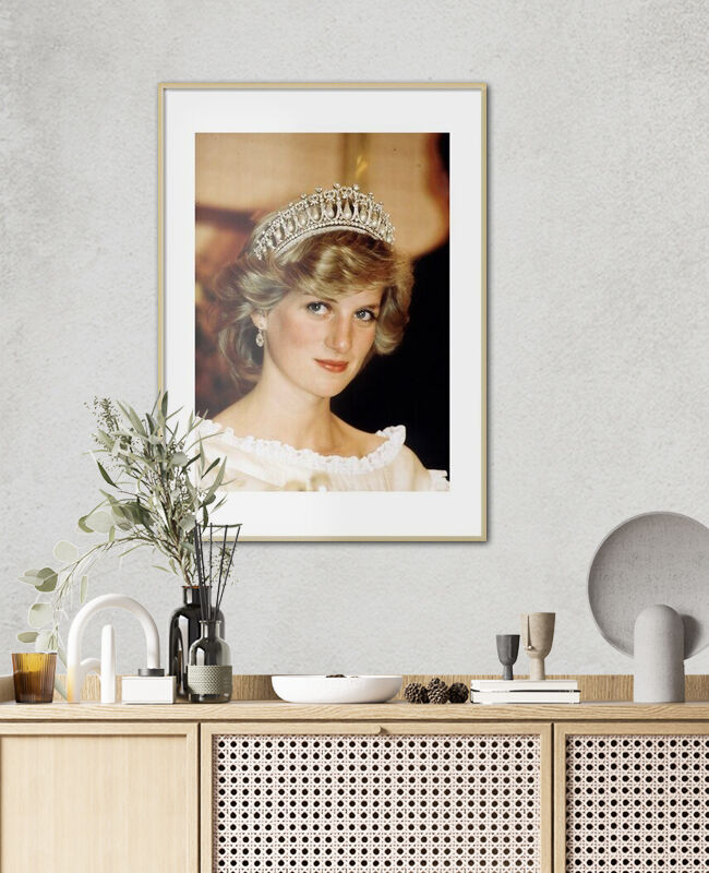 Estampe Encadrée Princesse Diana – Cadre Métal Doré – Vintage 1990 – E23