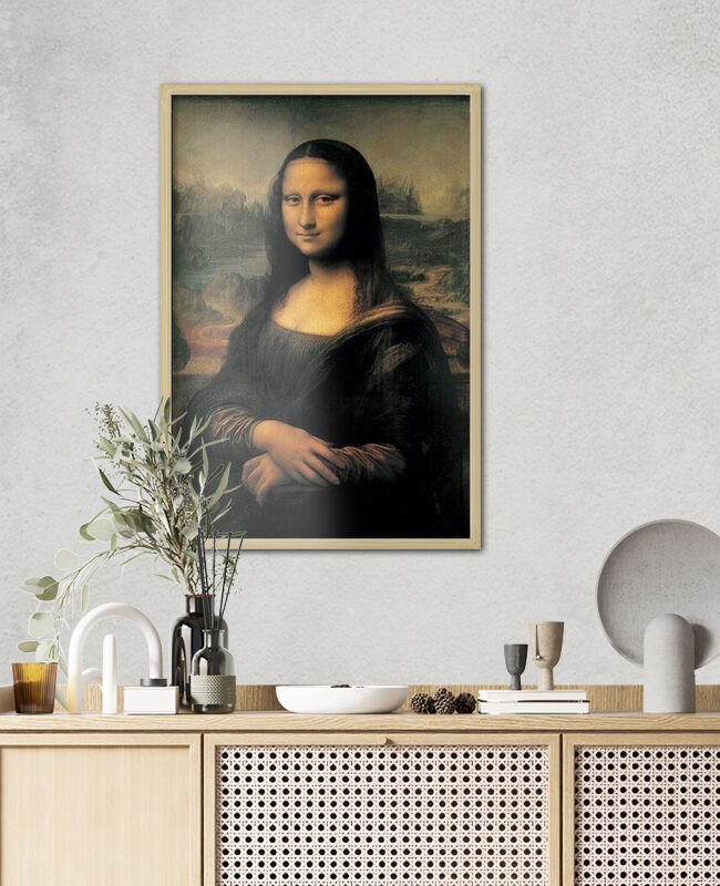 Tableau Mural Monna Lisa Avec Chat - Impression Sur Bois MDF 30x21 Cm - Déco Salon, Chambre, Bureau - Style Humoristique Et Artistique