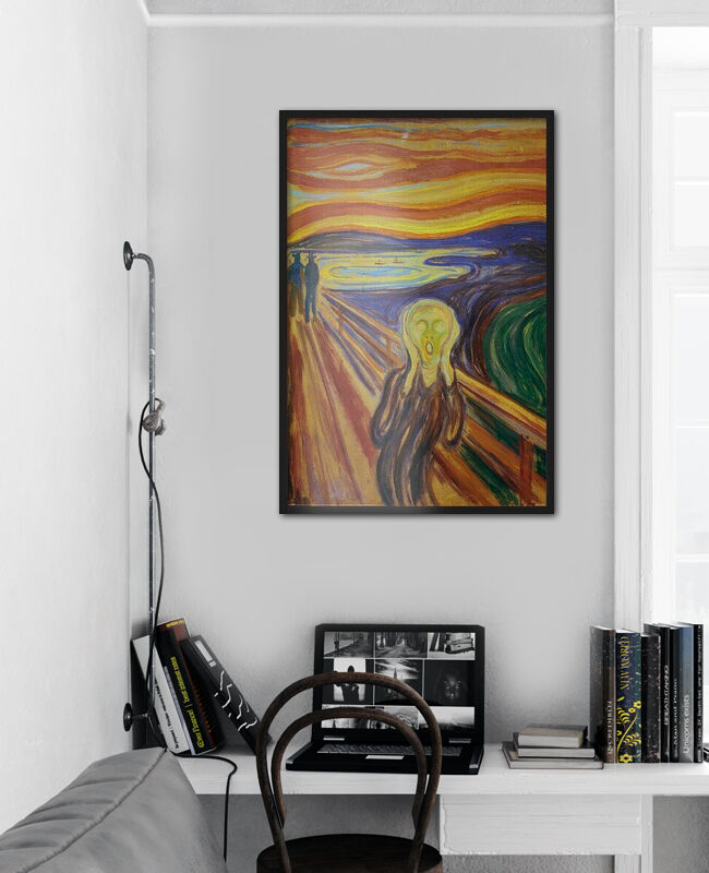 Tableau Le Cri D'Edvard Munch Encadré 50x70 Cm - Affiche Sur Papier Rigide, Déco Murale Moderne