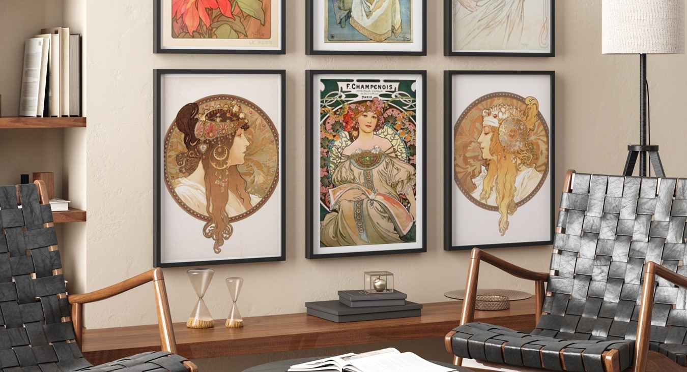 Poster Alfons Mucha Les Heures Du Jour 130x100 Cm - Décoration Murale, Impression Brillante, Papier épais 250g/m²